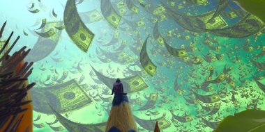 sahilde kadın ve para