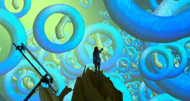 Soyut renkli arka plan, hayal gücü kavramı insan silueti.