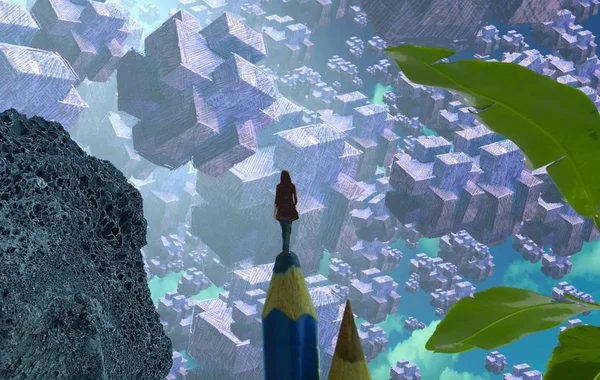 2d illüstrasyon. Soyut rüya gibi motivasyonel görüntü. Hayali dünyada bir kişinin rüyada olması nın illüstrasyonu. 