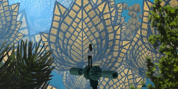 2d illüstrasyon. Soyut rüya gibi motivasyonel görüntü. Hayali dünyada bir rüya da olan kişinin İllüstrasyon. Sonbahar yaprağı.