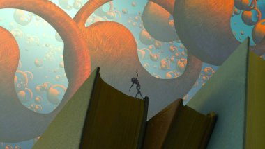 Soyut renkli arka plan, hayal gücü kavramı insan silueti.