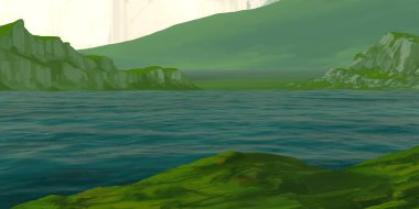 Guaj veya akrilik boyalar ile çizim dağların Manzara