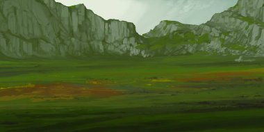 Guaj veya akrilik boyalar ile çizim dağların Manzara