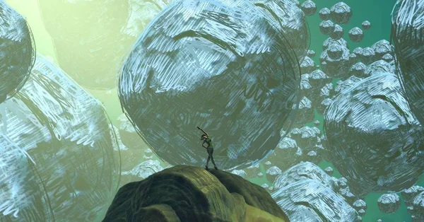 2d illüstrasyon. Soyut rüya gibi motivasyonel görüntü. Hayali dünyada bir kişinin rüyada olması nın illüstrasyonu. 