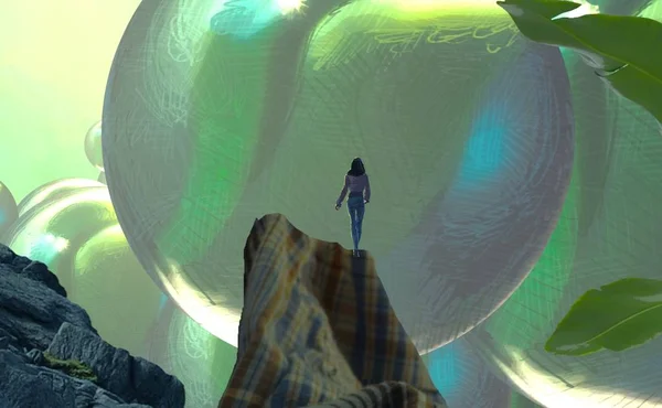 抽象梦幻般的激励形象 想象世界中人处于梦中的例证 玻璃球 — 图库照片