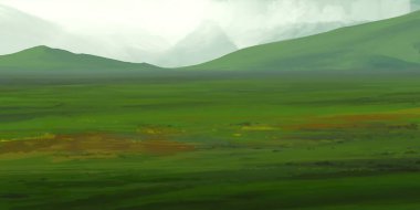 Guaj veya akrilik boyalar ile çizim dağların Manzara