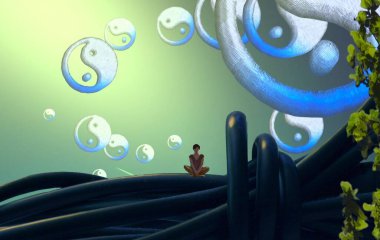 Soyut renkli arka plan, hayal gücü kavramı insan silueti.