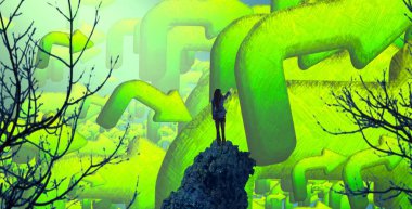 Soyut renkli arka plan, hayal gücü kavramı insan silueti.