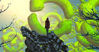 Soyut renkli arka plan, hayal gücü kavramı insan silueti.