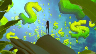 Soyut renkli arka plan, hayal gücü kavramı insan silueti.