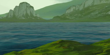 Guaj veya akrilik boyalar ile çizim dağların Manzara