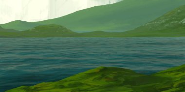 Guaj veya akrilik boyalar ile çizim dağların Manzara