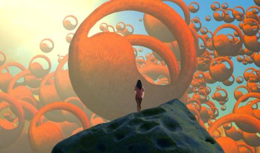 Soyut renkli arka plan, hayal gücü kavramı insan silueti.