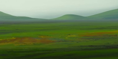 Guaj veya akrilik boyalar ile çizim dağların Manzara