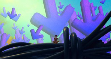 Soyut renkli arka plan, hayal gücü kavramı insan silueti.