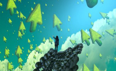 Soyut renkli arka plan, hayal gücü kavramı insan silueti.