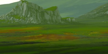 Guaj veya akrilik boyalar ile çizim dağların Manzara