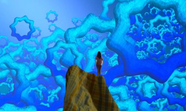 Soyut renkli arka plan, hayal gücü kavramı insan silueti.