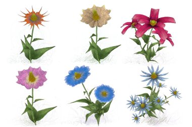 Beyaz arka planda güzel suluboya çiçekler