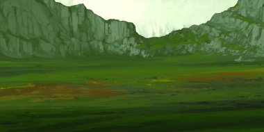 Guaj veya akrilik boyalar ile çizim dağların Manzara