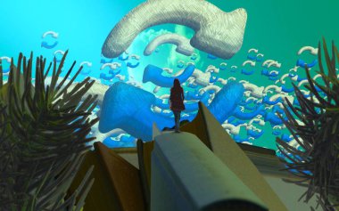 Soyut renkli arka plan, hayal gücü kavramı insan silueti.