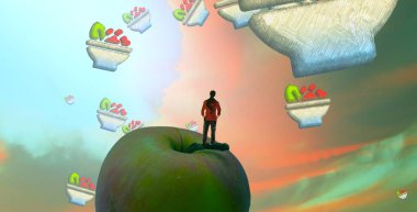 Elma masanın üstünde.