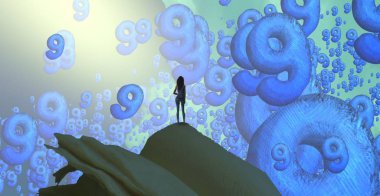 Soyut renkli arka plan, hayal gücü kavramı insan silueti.