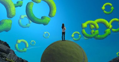 Soyut renkli arka plan, hayal gücü kavramı insan silueti.