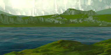 Guaj veya akrilik boyalar ile çizim dağların Manzara