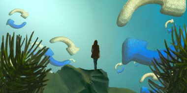 Soyut renkli arka plan, hayal gücü kavramı insan silueti.