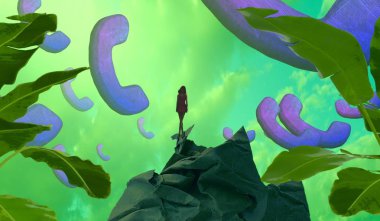 Soyut renkli arka plan, hayal gücü kavramı insan silueti.