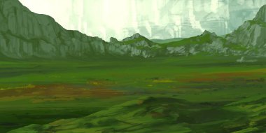 Guaj veya akrilik boyalar ile çizim dağların Manzara