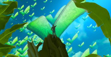 Soyut renkli arka plan, hayal gücü kavramı insan silueti.