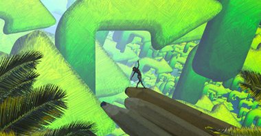 Soyut renkli arka plan, hayal gücü kavramı insan silueti.