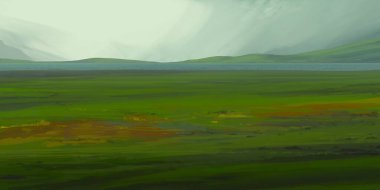 Guaj veya akrilik boyalar ile çizim dağların Manzara