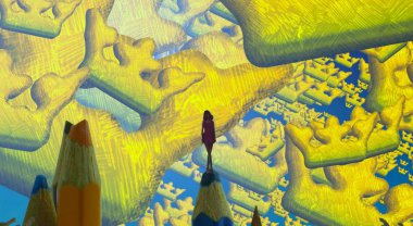 Soyut renkli arka plan, hayal gücü kavramı insan silueti.