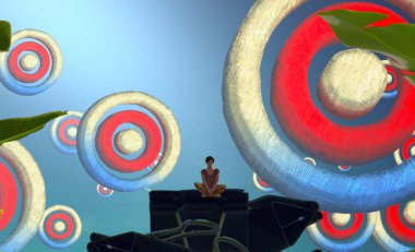 Soyut renkli arka plan, hayal gücü kavramı insan silueti.