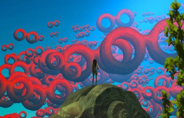 Soyut renkli arka plan, hayal gücü kavramı insan silueti.