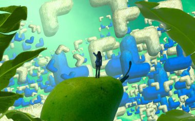 Soyut renkli arka plan, hayal gücü kavramı insan silueti.