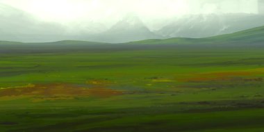 Guaj veya akrilik boyalar ile çizim dağların Manzara