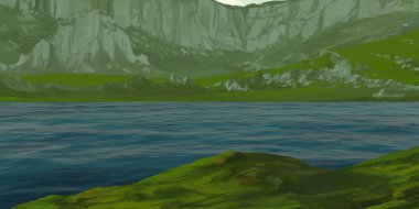 Guaj veya akrilik boyalar ile çizim dağların Manzara