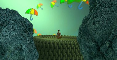 Kumsalda oturan kadın.