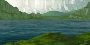 Guaj veya akrilik boyalar ile çizim dağların Manzara