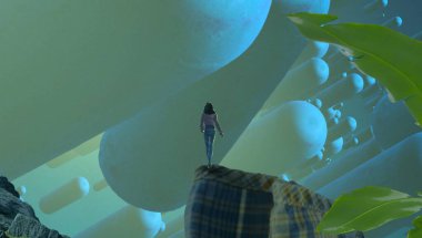 Kumsalda oturan kadın.