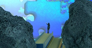 Soyut renkli arka plan, hayal gücü kavramı insan silueti.