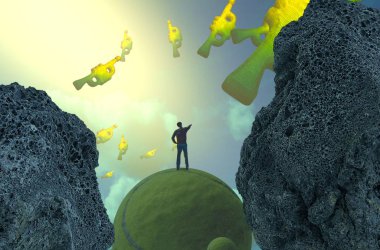 Soyut renkli arka plan, hayal gücü kavramı insan silueti.