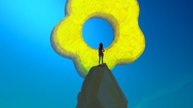 çizgi adam şemsiye ile