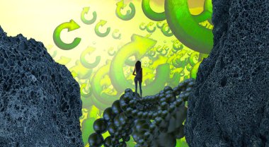 2d illüstrasyon kompozisyonu. Soyut rüya gibi motivasyonel görüntü. Hayali dünyada bir rüya da olan kişinin İllüstrasyon. Renkli zemin