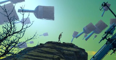 plajda çalışan adam