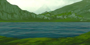 Guaj veya akrilik boyalar ile çizim dağların Manzara